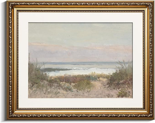 VIYYIEA Gold Framed Wall Art Canvas Print Home Decor Classical Coastal Scenery Bathroom Pictures Wall Decorations Farmhouse Wall art Room Decor Kitchen Office Bathroom Art Prints Wall Decor 13x16in