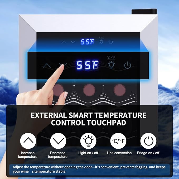 18 Bottle Wine Cooler with 41-68℉ Digital Temperature Control Stainless Steel 1.7 Cu.Ft LED Light undercounter Glass Door Compressor Small Compact for Red, White and Champagne Beer