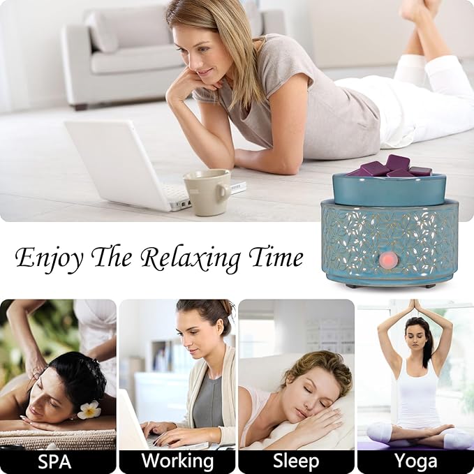 Electric Wax Melt Warmer 4-in-1 Candle Warmer for Scented Wax Melter Cute Ceramic Fragrance Wax Burner for Home Office Bedroom Deco Gift for Women Dark Blue