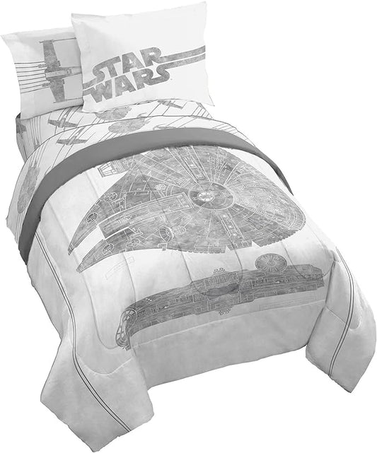 Jay Franco Star Wars Falcon Schematics 5 Piece Twin Size Bed Set - Includes Comforter & Sheet Set - Super Soft Kids Bedding Fade Resistant Microfiber