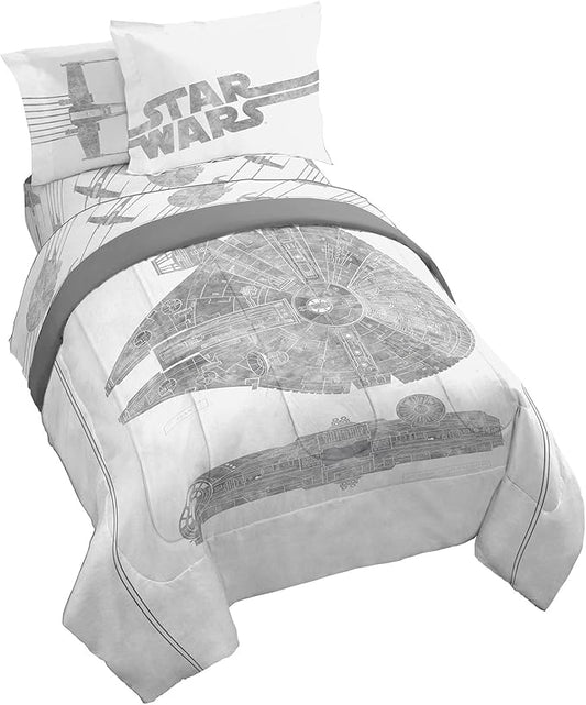 Jay Franco Star Wars Falcon Schematics 7 Piece Full Size Bed Set - Includes Comforter & Sheet Set - Super Soft Kids Bedding Fade Resistant Microfiber