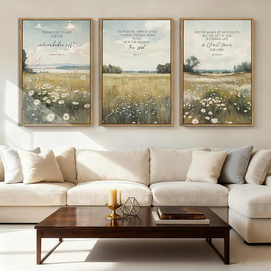 Anyzal Christian Jesus Wall Art Large Bible Artwork Scripture Wildflower Wall Decor for Living Room Bedroom Dining Room 24x36 Inch Set of 3