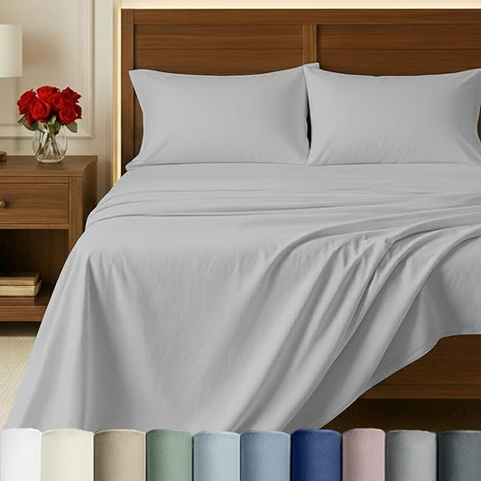100% Egyptian Cotton Bedsheets, California King Bed Sheets, Certified Authentic Luxury Bedding Sheets & Pillowcases Set, Deep Pocket, Breathable Sateen Bedsheets for Hot Sleepers, Light Grey Sheets