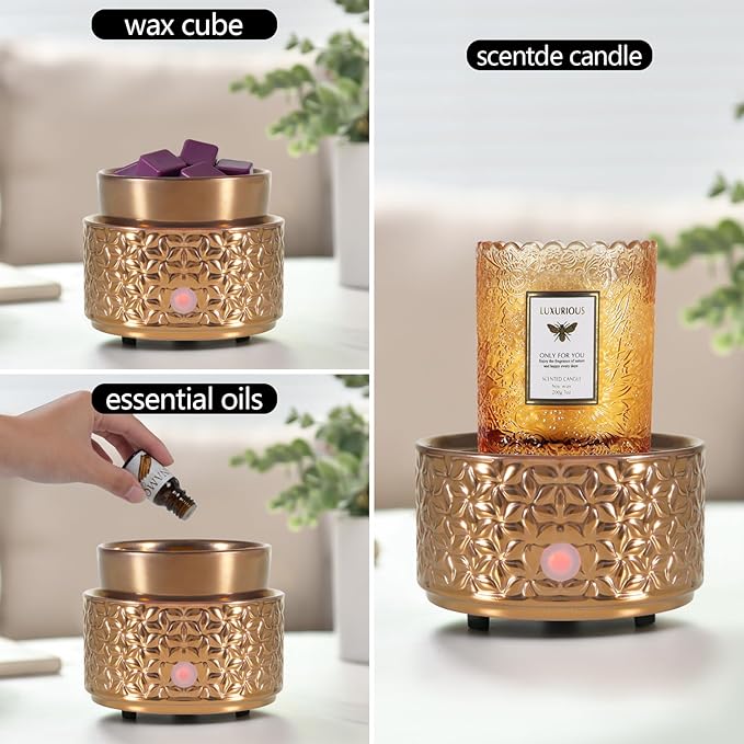 Electric Wax Melt Warmer 4-in-1 Candle Warmer for Scented Wax Melter Cute Ceramic Fragrance Wax Burner for Home Office Bedroom Deco Gift for Women Gold
