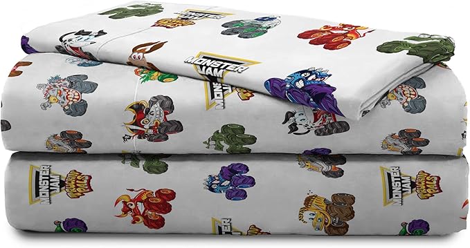 Jay Franco Monster Jam Truckin' Pals 4 Piece Toddler Bed Set - Includes Comforter & Sheet Set - Bedding Features Grave Digger & Megalodon - Super Soft Fade Resistant Microfiber
