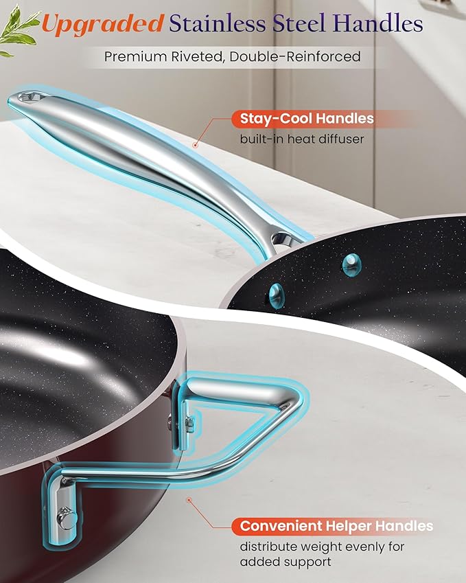 Nuwave Essential Series 5PC Ceramic Cookware Set PFAS-Free, G11 Duralon Blue Coating, Pots and Pans Set Non Stick, Diamond Scratch-Resistant,Stay-Cool Handle, Metal Lid,Induction Ready,Dishwasher Safe