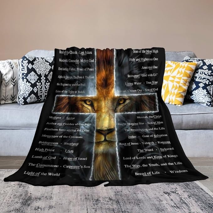 Christian Lion Blanket Scripture Jesus Throw Blanket Christian Gifts for Women Men Religious Blanket for Kids Adults Soft Warm Cozy Fleece Blanket for Couch Sofa Bed 50"x60"