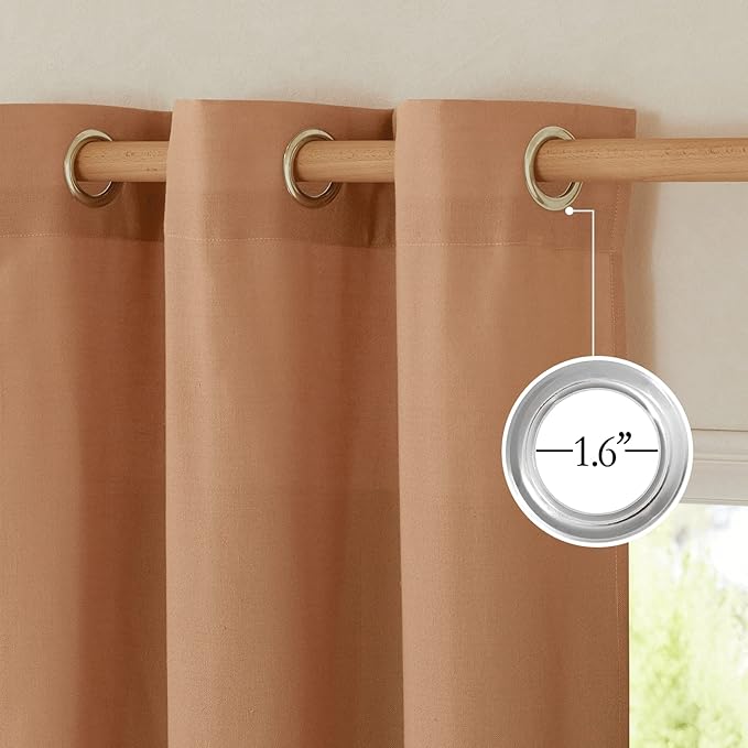 NICETOWN Burnt Orange Short Linen Curtains for Kitchen, Thick Flax Small Window Treatments Semi Sheer Privacy Assured with Light Through for Cafe/Bathroom, W42 x L48, 2 Panels
