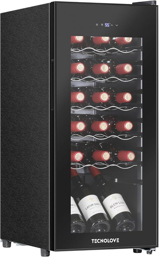 Wine Cooler with 41-68℉ Digital Temperature Control Stainless Steel 3.5 Cu.Ft 18 Bottle LED Light undercounter Glass Door Compressor Small Compact for Red, White and Champagne Beer