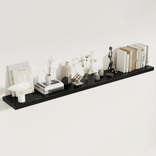 Fun Memories 72 Inch Floating Shelves for Wall, 8 Inch Deep Floating Shelf, Large Shelves with Invisible Bracket for Books|Storage, Rustic Wood Wall Shelf for Bedroom, Kitchen, Living Room, Black