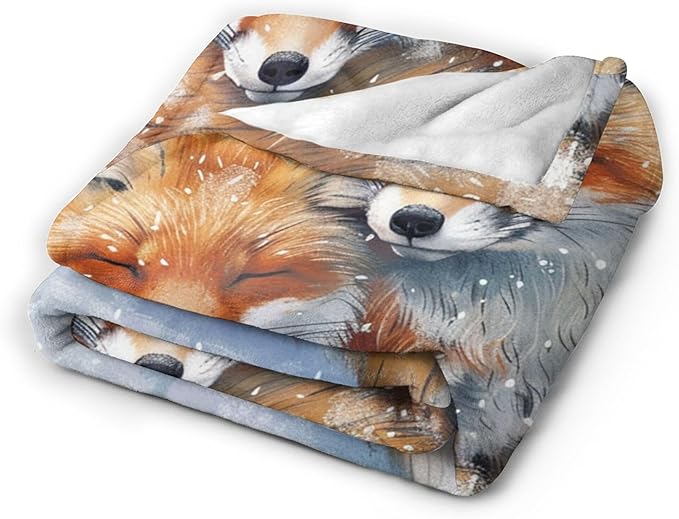 Fox Throw Blanket - Cute Animal Gift and Decor for Girls, Women, Men, Boys - Soft Warm Cozy Fleece for Couch, Sofa, Bed 60"x50"