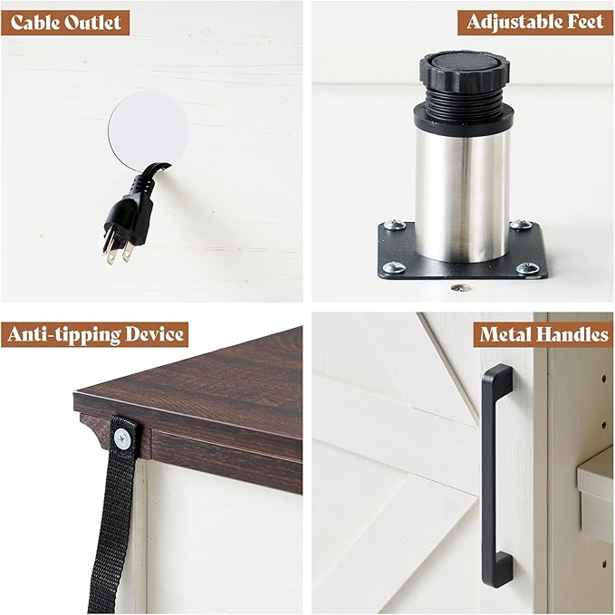 AMERLIFE 66" W Farmhouse TV Stand, Wood 40" H Tall Entertainment Center with Sliding Barn Door & Large Storage Shelves, Rustic Media Console for TVs up to 75", Distressed White