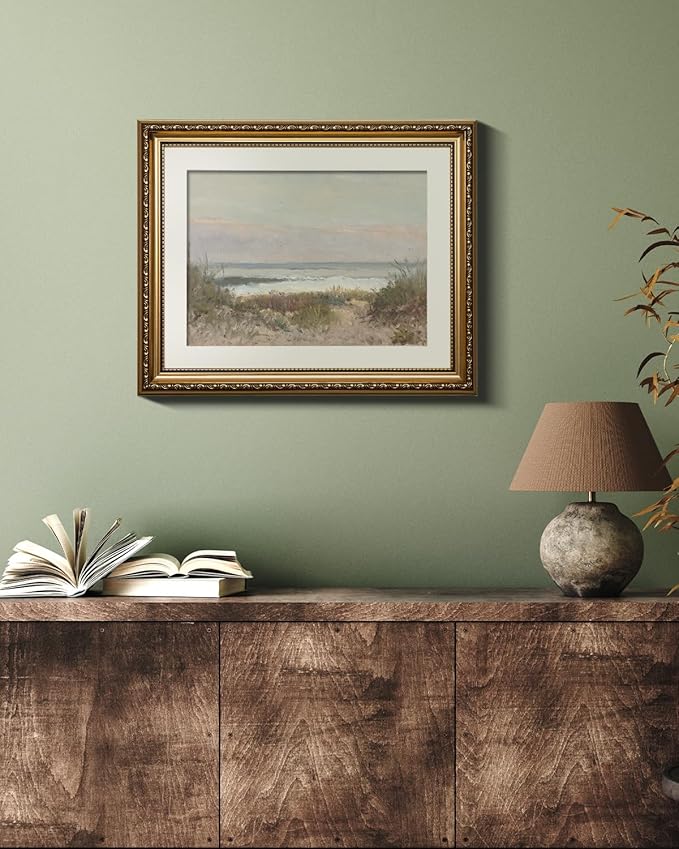 VIYYIEA Gold Framed Wall Art Canvas Print Home Decor Classical Coastal Scenery Bathroom Pictures Wall Decorations Farmhouse Wall art Room Decor Kitchen Office Bathroom Art Prints Wall Decor 13x16in