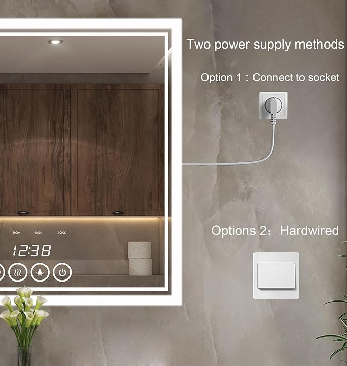 28 x 36 Inch Wall-Mounted Bathroom Mirror with LED-Lights - Frame Vanity Mirrors (28" x 36", Rectangle)