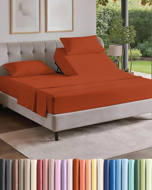 Split Head King Sheet Set – 4 Piece Flex Split Top King Sheets for Adjustable Beds - Fits 14” to 16" Mattress w/ Deep Pockets - Soft, Breathable & Cooling - Luxury Bedding & Wrinkle Free - Terracotta