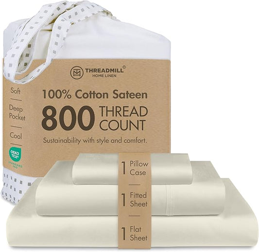 Threadmill Sheets for Twin Mattress | 800 Thread Count Twin Bed Sheets Set with 15” Deep Pocket | Sateen Weave, Better Than Egyptian Cotton, 3-Piece Bedding Set with Cooling Effect | Taupe