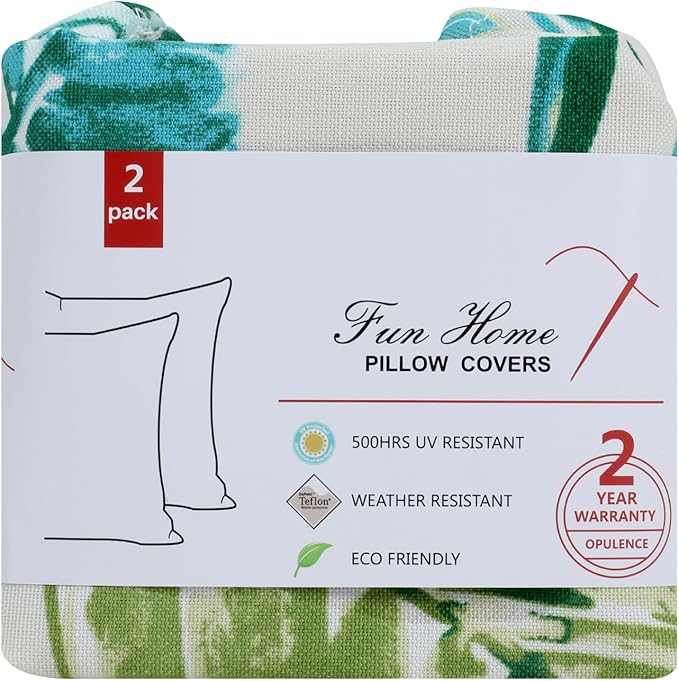 Waterproof Outdoor Throw Pillow Covers Set of 2,Home Decor for Garden Patio Furniture,Couch,Sofa 18 x18 Inch Decorative Pillows Cover Only,NO Insert(Palm Leaf)