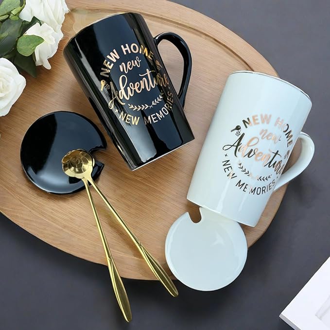 House Warming Gifts for New Home Welcome Housewarming Coffee Mug Closing First Presents Ideas for Buyers Homeowner Couple, 14oz Black&White with Box