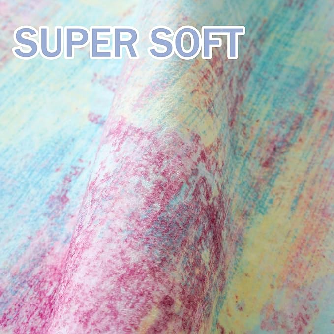 IOHOUZE Abstract Runner Rug 2x10 Ft Washable Runners for Hallways, Non Slip Kitchen Runner Printed Faux Wool Entryway Runner Indoor, Modern Abstract Floor Carpet for Hall Kitchen, Pink Teal