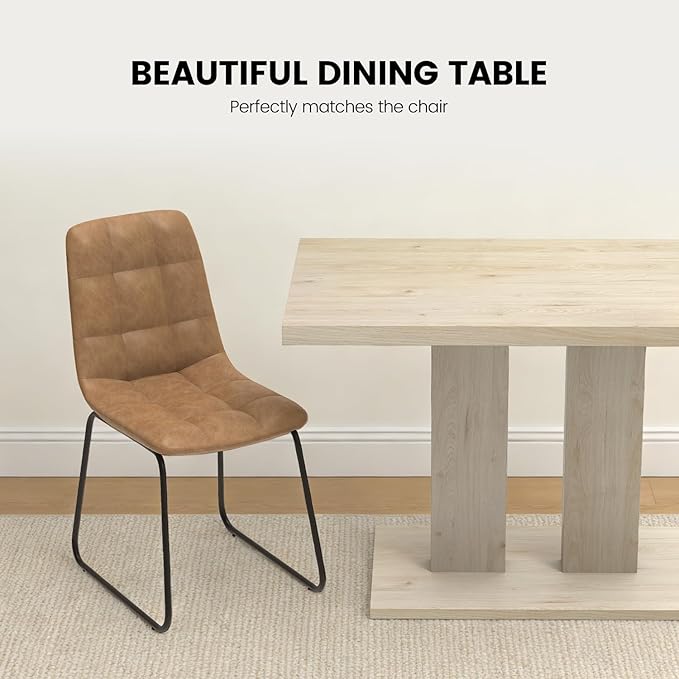 46" Dining Table for 4, Modern Rectangular Dining Room Table with Sturdy Pedestal Base, Thickened Tabletop, MDF Natural Wood Finish Kitchen Table for Breakfast Nook, Home & Apartment