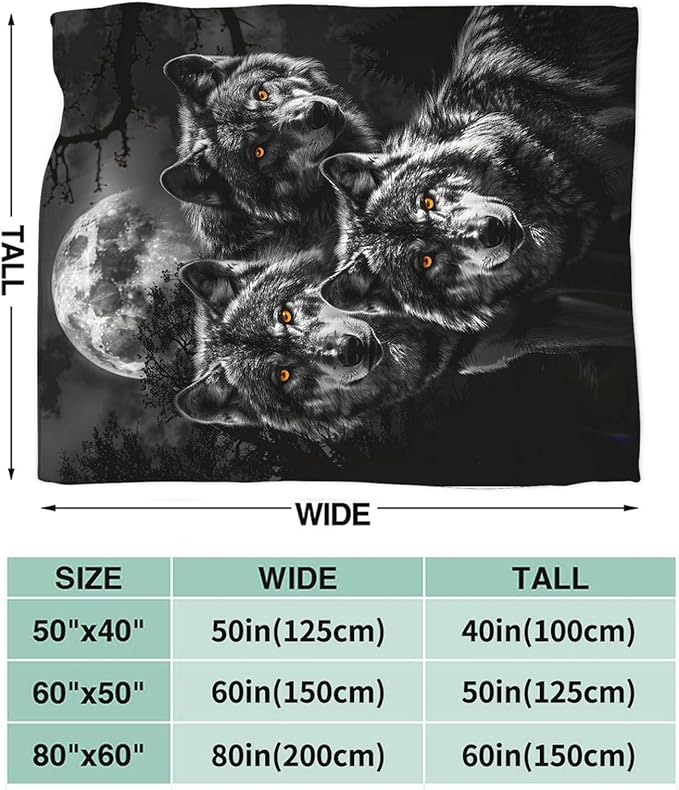Tijuboni Wolf Throw Blanket Wolf Gifts for Girls Boys Women Men Kids Adults Soft Flannel Fleece Blanket for Couch Sofa Bed Home Decor 60"x80"