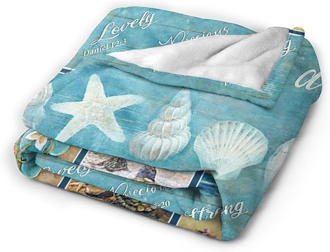 Tijuboni Ocean Nautical Throw Blanket Beach Seashells Gifts for Girls Boys Women Men Kids Adults Soft Flannel Fleece Blanket for Couch Sofa Bed Home Decor 50"x60"