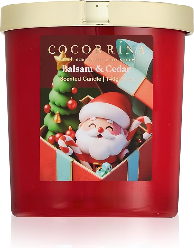 COCORRÍNA Fall Candles - Balsam & Cedar 5 oz Soy Wax Scented Jar Candles for Home Scented, 31 Hours Burn Time, Aromatherapy Candle Gifts for Men Women (Christmas Edition)
