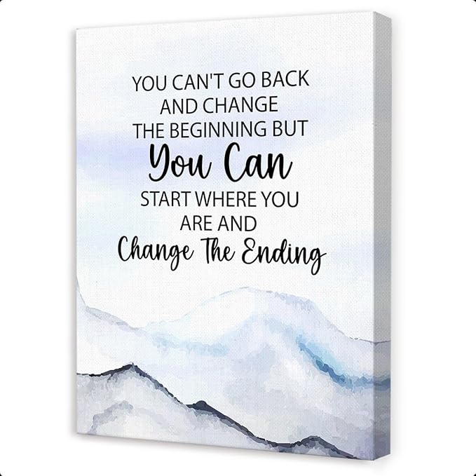 Gwisml You Can'T Go Back And Change The Beginning Wall Decore,Inspirational Quotes Canvas Frame Paintings For Home Office Workplace Wall Art Decor
