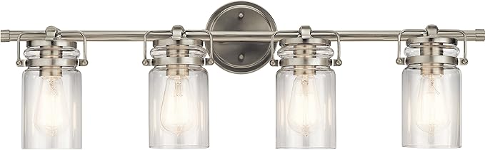 Kichler Brinley 32.25" Vanity Light in Brushed Nickel, 4-Light Farmhouse Bathroom Vanity Light with Clear Glass, (32.25" W x 10" H), 45690NI