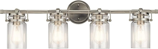 Kichler Brinley 32.25" Vanity Light in Brushed Nickel, 4-Light Farmhouse Bathroom Vanity Light with Clear Glass, (32.25" W x 10" H), 45690NI