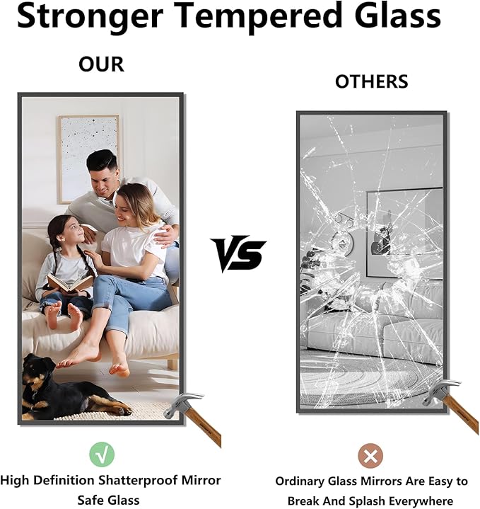 Koonmi Bathroom Mirror 24x48 Black Bathroom Wall-Mounted Mirrors, Modern Vanity Mirror for Bedroom, Living Room, Aluminum Alloy Frame Allow to Hang Horizontally or Vertically