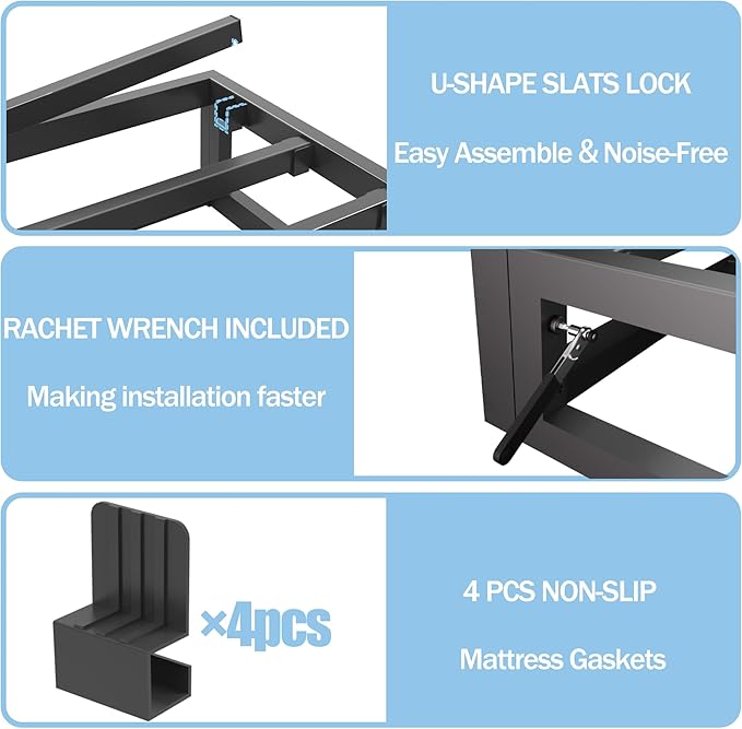 10 Inch California King Bed Frame with Steel Slat Support, Low Profile King Metal Platform Bed Frame Support Mattress Foundation, No Box Spring Needed/Easy Assembly/Noise Free