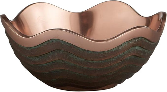 Nambé Copper Canyon Bowl - 7-Inch Verdigris Scalloped Copper Dish - Decorative Metal Centerpiece & Fruit Holder with Ridged Rim & Smooth Band - Unique Textured Home Accent Sculpture & Table Décor