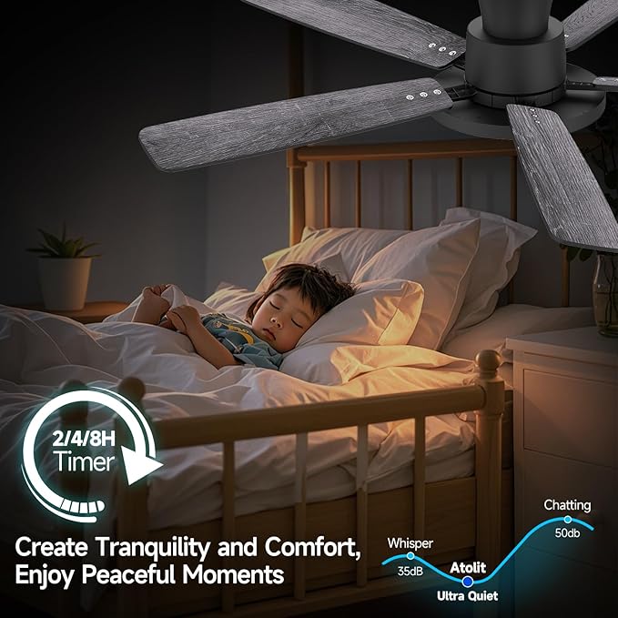 Ceiling Fans With Lights,52 Inch Smart Ceiling Fan, Remote/App Control, Compatible with Alexa/Google Assistant,Reversible,Dimmable,Adjustable Color Temperature,6 Speeds,Timer(Gray)