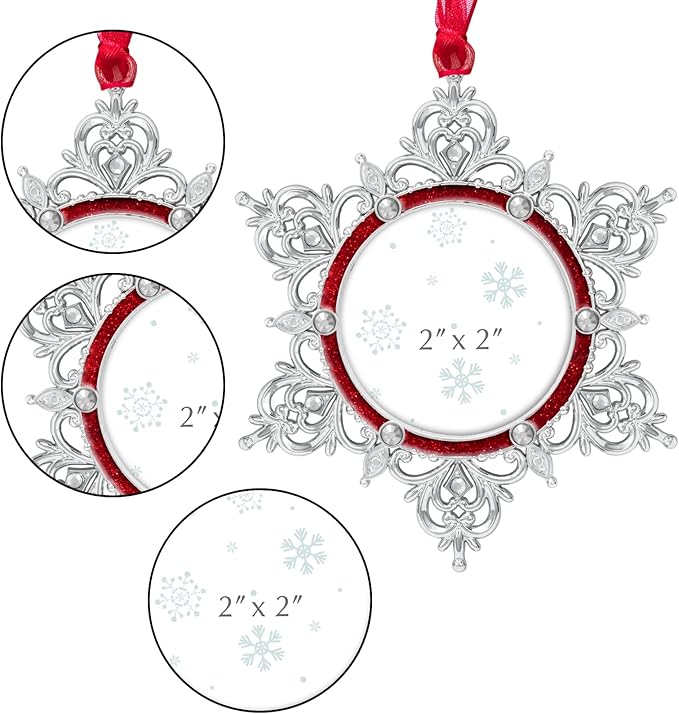 West style Snowflake Picture Frame Ornament Christmas Tree Ornaments Metallic Hanging Home Deco Hanging Pendant Holiday Keepsake Gift (Red, C Snowflake)
