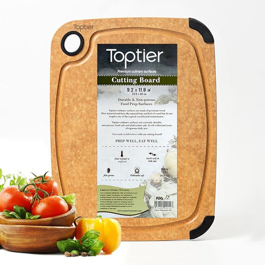 Toptier Wood Fiber Cutting Board for Kitchen - Non-Slip, Reversible, Eco-Friendly, Small 11.5 x 9.25-inch Chopping Board, Natural Slate