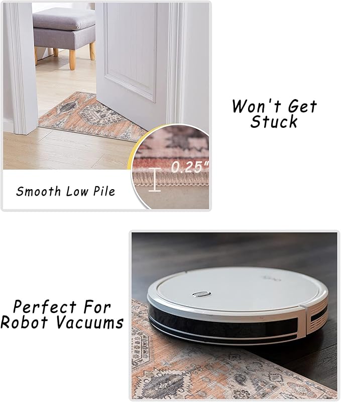 vivorug 4x6 Rug, Small Area Rug for Living Room, Bedroom, Kitchen, Machine Washable Non-Slip Throw Rug, Vintage Distressed Carpet for Entryway Nursery Dinner Room, Orange