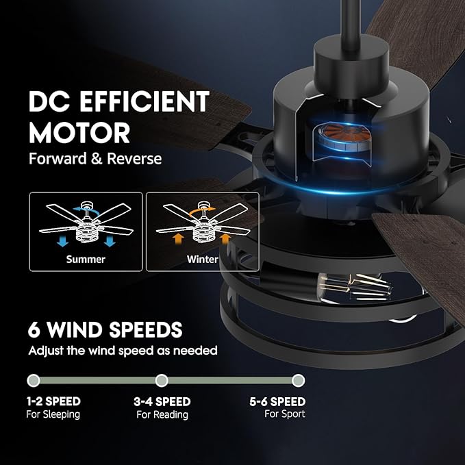 46 Inch Ceiling Fans with Lights and Remote & APP Control, Farmhouse Ceiling Fan with LED Lighting for Bedroom Living Room and Patio, Black Caged Ceiling Fan for Indoor and Outdoor(NO Bulbs