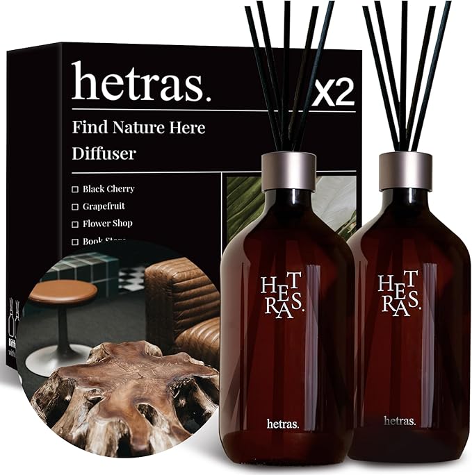 hetras Premium Reed Diffuser Set 16.9 fl.oz. 2 Pack | Hotel Wood - Luxurious Forest Scent | Long-Lasting Luxury Fragrance with 10 Reed Sticks for Home & Office | Gifts for Loved One