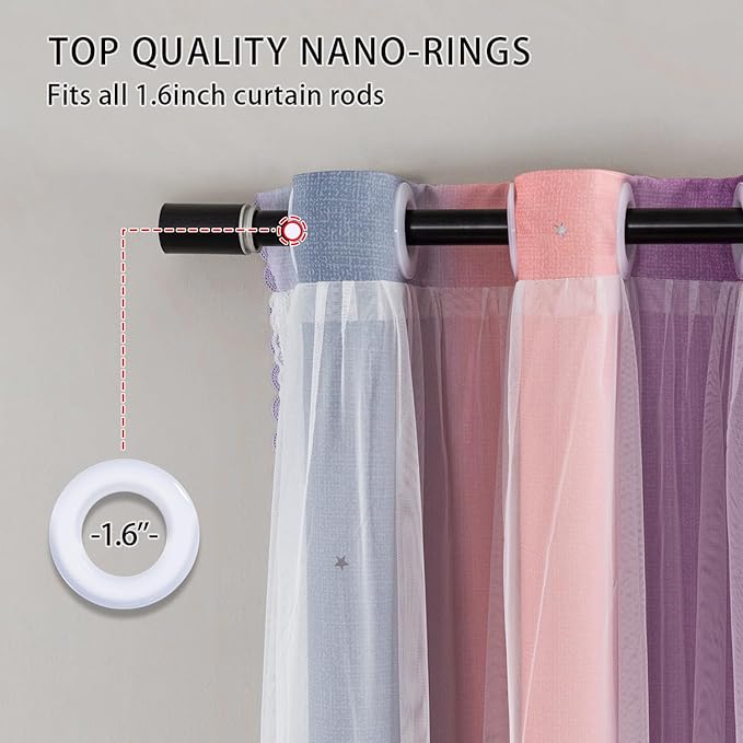 XiDi Dream Star Blackout Curtains for Kids Rooms Girls Princess Curtain for Bedroom Window 84 inches Long (Grey Pink Purple, W52 X L84)