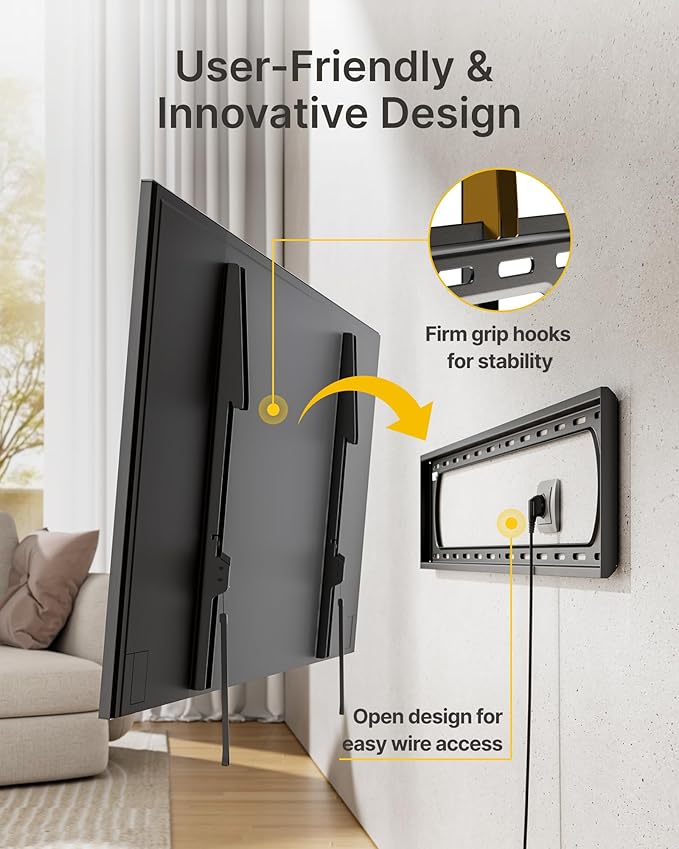 monTEK Heavy Duty Fixed TV Wall Mount Bracket for 60–120" Flat & Curved TVs up to 300lbs, 4× Load Tested, Ultra Slim 1.3" Low Profile, Max VESA 900x600, Quick-Release Lock, Fits 16"/18"/24" Wood Studs