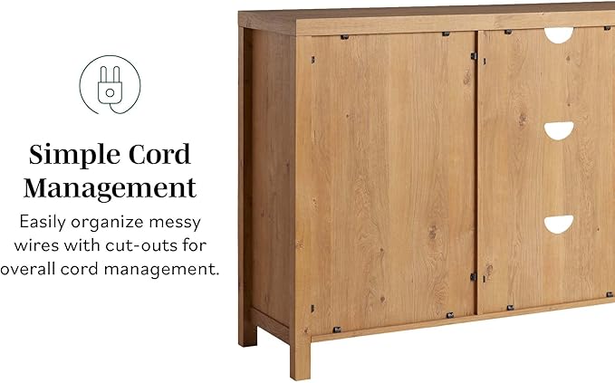 Walker Edison Sasha 2-Door Sideboard Buffet with Arched Rattan Panels, 58 Inch, English Oak