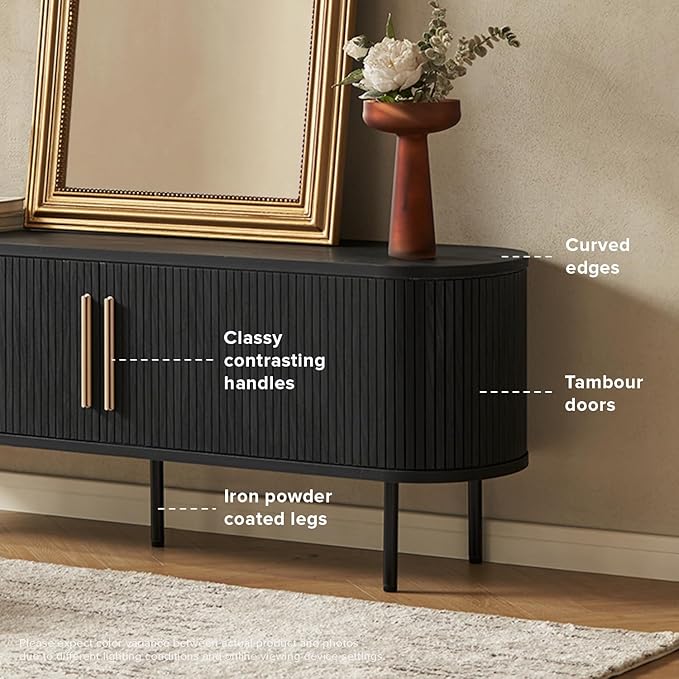 mopio Quin 59" Tambour TV Stand, Mid-Century Modern Television Stand for 55/60/65 inch TV, Fluted Entertainment Center with Bigger Storage, Wood Media Console Credenza Cabinet for Living Room (Black)