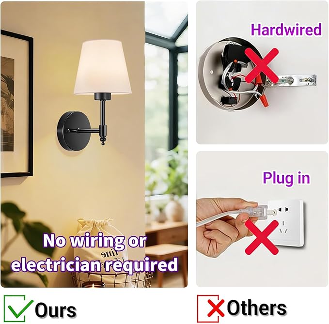 Battery Operated Wall Sconces Set of Two, Rechargeable Wireless Wall Lights with RGB Dimmable Magnetic Bulb and Remote,15 Colors Options Wireless Wall Lamps for Bedroom Living Room Hallway -black