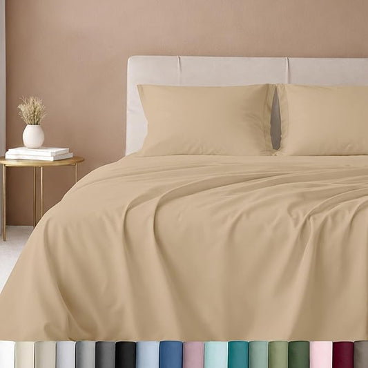 California Design Den Twin Bed Sheets 100% Cotton Sateen, 600 Thread Count, Soft, Cooling Twin Sheet Set, Hotel-Quality Bedding Sheets & Pillowcases (Golden Tan)