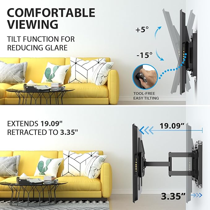 USX STAR 32-90" Full Motion Sliding TV Wall Mount, Fits 16" 18" 24" Wood Studs, Wall Mount TV Bracket with Smooth Swivel, Tilt, Extension, Holds up to 150lbs, Max VESA 600x400mm, Fit Most 75 85 86 TVS