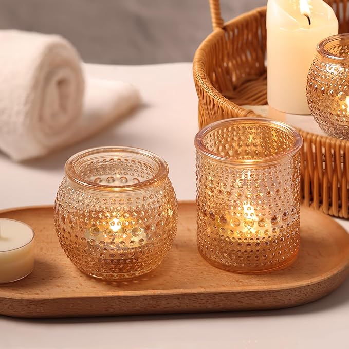 16 Pcs Assorted Gold Votive Candle Holders- Gold Candle Holders for Christmas Table Decorations, Glass Tealight Candle Holder for Thanksgiving, Fall, Wedding Table Centerpieces