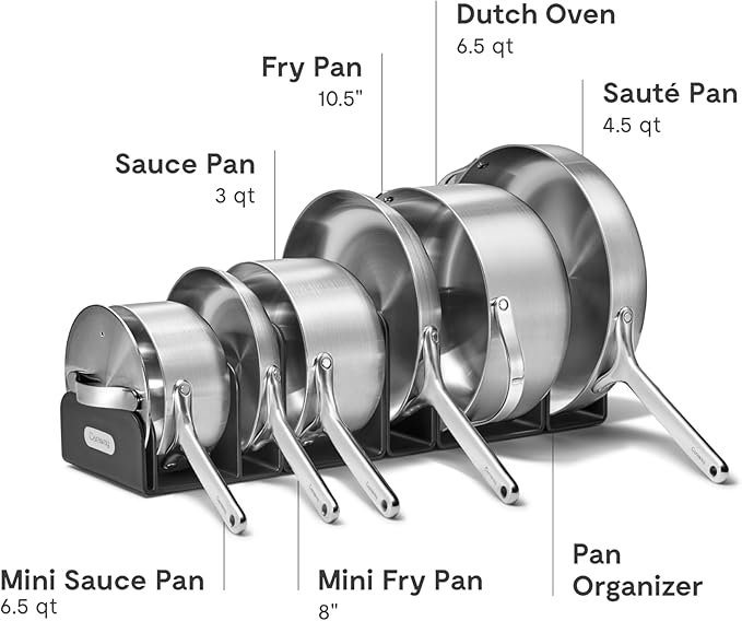 Caraway Stainless Steel Deluxe Cookware Set (16 Piece) - 5-Ply Stainless Steel Pots, Frying Pans, Lids and Kitchen Storage - Non Toxic, PTFE & PFOA Free