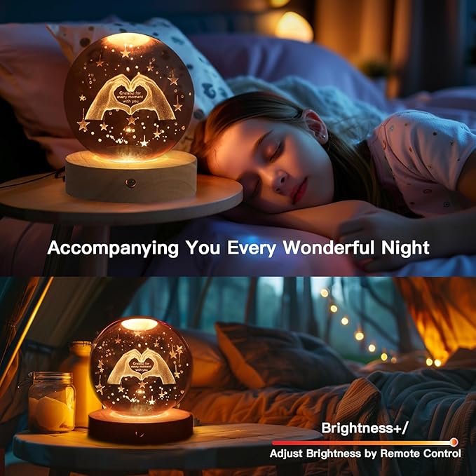 3D Crystal Ball Night Light, 16 Colors 4 Modes, Remotely Controlled, Night Light Room Decor, Funny Anniversary Christmas Gifts for Women, Girlfriends, Wives, Daughters