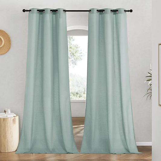 NICETOWN Rustic Linen 96 inch Long Curtains for Living Room, Grommet Privacy Added Thick Linen Weave with Light Filter Window Curtains & Drapes for Bedroom, Sage Green, W42 x L96, 2 Panels